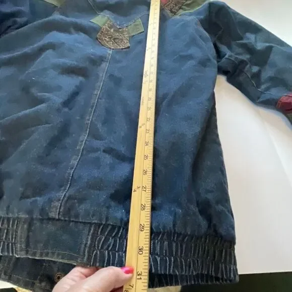 Vintage 90’s women’s size Med denim patchwork coat Aztec inspired - Picture 11 of 14